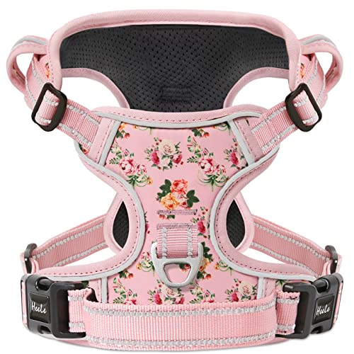 HEELE Hundegeschirr, No-Pull Hundegeschirr, Brustgeschirr für Große Hunde, Weich Atmungsaktiv Einstellbar Reflektierend Hundegeschirr Anti Zug mit Gepolstert Griff, Pink, XL von HEELE