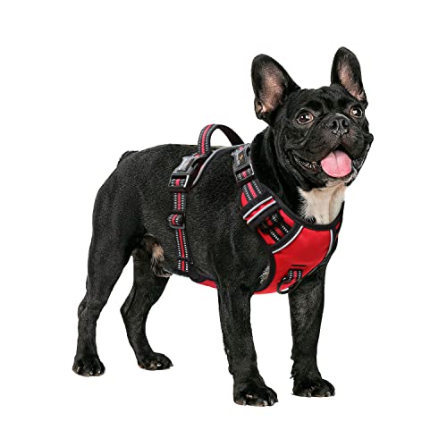 HEELE Hundegeschirr ohne Zug, Brustgeschirr für kleine Hund, einstellbares reflektierendes Hunde Geschirr, atmungsaktive Hundegeschirre mit gepolstertem Griff, No-Pull Dog Harness, Rot, S von HEELE