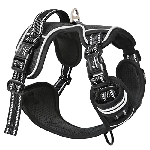 HEELE Hundegeschirr ohne Zug, Brustgeschirr für mittel Hund, einstellbares reflektierendes Hunde Geschirr, atmungsaktive Hundegeschirre mit gepolstertem Griff, No-Pull Dog Harness, Schwarz, M von HEELE