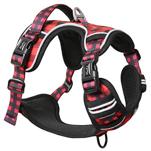 HEELE Hundegeschirr ohne Zug, Brustgeschirr für kleine Hund, einstellbares reflektierendes Hunde Geschirr, atmungsaktive Hundegeschirre mit gepolstertem Griff, No-Pull Dog Harness, Schwarz-Rot, S von HEELE