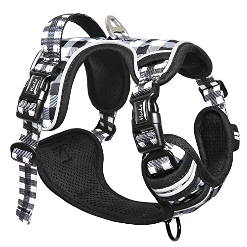 HEELE Hundegeschirr ohne Zug, Brustgeschirr für große Hund, einstellbares reflektierendes Hunde Geschirr, atmungsaktive Hundegeschirre mit gepolstertem Griff, No-Pull Dog Harness, Schwarz-Weiß, L von HEELE