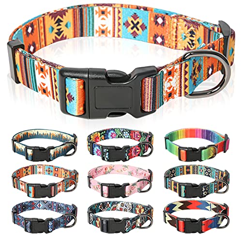 HEELE Hundehalsband, Hunde Halsband für Welpen Kleine Mittlere Große Hunde, Gemustertes Hundehalsbänder Verstellbares, Komfort, Robustem HundeHalsband, Bohemian Orange, S von HEELE