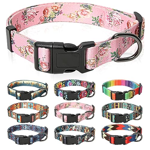 HEELE Hundehalsband, Hunde Halsband für Welpen Kleine Mittlere Große Hunde, Gemustertes Hundehalsbänder Verstellbares, Komfort, Robustem HundeHalsband, Rosa, S von HEELE