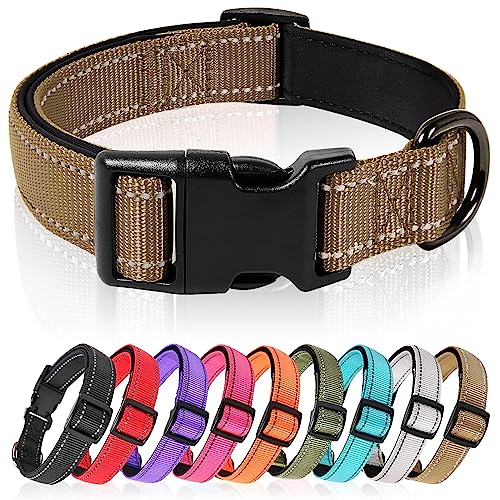 HEELE Hundehalsband, Hundehalsband aus Nylon, Reflektierend Halsband Hund mit Weich Neopren Gepolstert für Welpen Kleine Mittel Große Hunde, Braun, L von HEELE