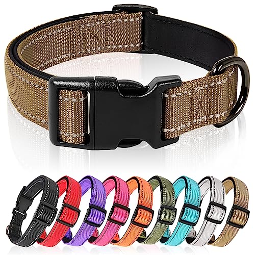 HEELE Hundehalsband, Hundehalsband aus Nylon, Reflektierend Halsband Hund mit Weich Neopren Gepolstert für Welpen Kleine Mittel Große Hunde Läng Einstellbereich 40-66 cm, Braun, L von HEELE