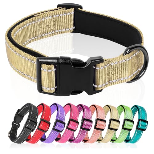 HEELE Hundehalsband, Hundehalsband aus Nylon, Reflektierend Halsband Hund mit Weich Neopren Gepolstert für Welpen Kleine Mittel Große Hunde Läng Einstellbereich 20-30 cm, Sandbraun, XS von HEELE