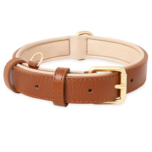 HEELE Hundehalsband, Hundehalsband Leder Hundehalsband mit gepolstert und echtes Leder, Verstellbar, Halsband für Welpen Kleine Mittel Große Hunde, Braun, M von HEELE
