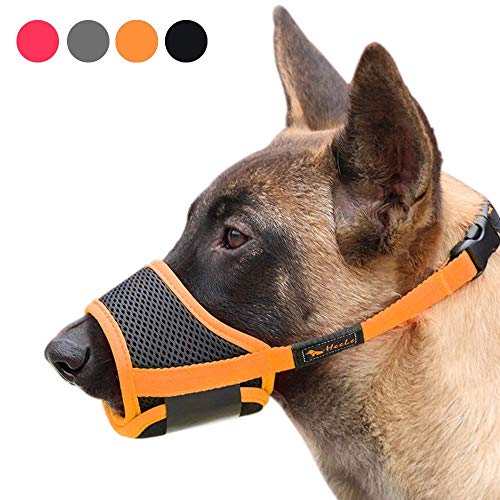 HEELE Nylon-Maulkorb Für Hunde, Verstellbare Schlaufe, Atmungsaktiv, Sicherer, Schneller Sitz Für Kleine, Mittelgroße Hunde, Verhindert Das Beißen, Kauen Und Bellen (L, Orange) von HEELE