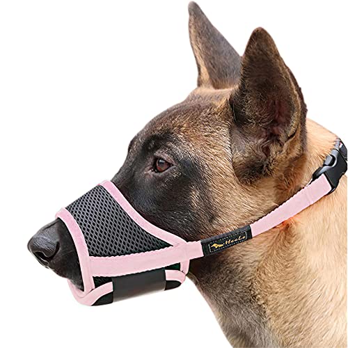 HEELE Nylon-Maulkorb Für Hunde, Verstellbare Schlaufe, Atmungsaktiv, Sicherer, Schneller Sitz Für Kleine, Mittelgroße Hunde, Verhindert Das Beißen, Kauen Und Bellen (L, Rosa) von HEELE