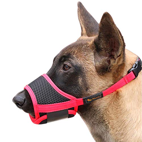 HEELE Nylon-Maulkorb Für Hunde, Verstellbare Schlaufe, Atmungsaktiv, Sicherer, Schneller Sitz Für Kleine, Mittelgroße Hunde, Verhindert Das Beißen, Kauen Und Bellen (L, Rot) von HEELE