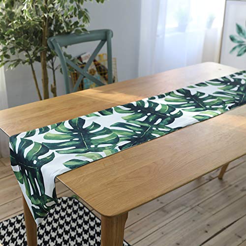 HEELPPO TischläUfer Outdoor Tisch LäUfer TischläUfer Aus Stoff Monstera TischläUfer Frischer Stil Wasserdicht Geeignet FüR Garten Und Esstisch 30X180,Green von HEELPPO