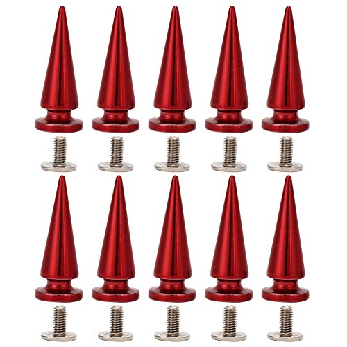 10 stücke 10x26mm große größe Kegel Spikes Punk Nieten bolzen Schraube Baum Form zurück Spikes für DIY Leder Schuhe Jacke Handwerk kleidersack(rot) von HEEPDD