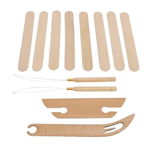 12er-Pack Holz-Handwebstuhl-Stäbchen-Set Inklusive Holzweberei, Häkelnadel, Holzschiffchen, Holzwebkamm, Webstuhl-Werkzeuge, Zubehör für Strickhandwerk, Webnadeln für Garn von HEEPDD