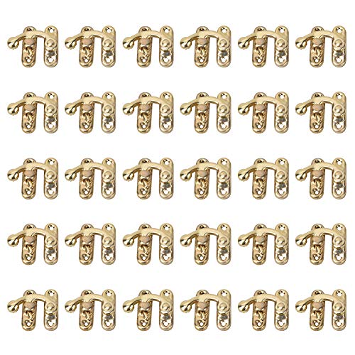 30 Stücke Kleine Box Latch Hasps, Antike Rechte Latch Haken Haspe Retro Stil Eisen Latch Haken Haspe für Schmuck Geschenkboxen mit 120 stücke Ersatzschrauben(Gelbe linke Rasthaken-Haspe) von HEEPDD