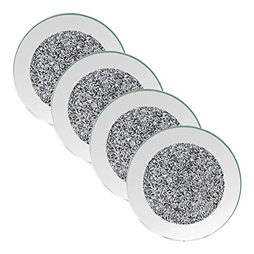 4 Stück Verspiegelte Glasuntersetzer, 10,2 cm Crushed Diamond Untersetzer-Set für Zuhause, Kaffee, Esstisch, Restaurant, Bar von HEEPDD