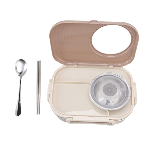 Bento-Behälter, Leckage Dichte Thermische Bento-Box mit Doppelschicht 1450 Ml Wiederverwendbares Fach aus Edelstahl mit Löffel für Schule (Kaffee Farbe) von HEEPDD