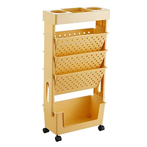 Bewegliches Bücherregal, Bewegliches Bücherregal mit Großer Kapazität, Büro-Schreibtisch, Akten-Organizer mit Rad, Mehrschichtiges, Drehbares, Abnehmbares, Praktisches, Rollendes (Orange) von HEEPDD