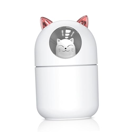 Geräuschloser Tragbarer USB-Luftbefeuchter, Mini-Luftbefeuchter mit Farbigem LED-Licht, für Büros, Schlafzimmer und Autos (WHITE) von HEEPDD