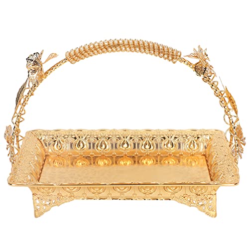 Dekoratives Serviertablett, Vintage Zinklegierung, 29 x 21 cm, mit Griff, Gold, für Zuhause, Bar, Party von HEEPDD
