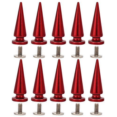 HEEPDD 10 stücke 10x26mm große größe Kegel Spikes Punk Nieten bolzen Schraube Baum Form zurück Spikes für DIY Leder Schuhe Jacke Handwerk kleidersack(rot) von HEEPDD