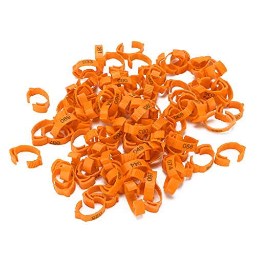 HEEPDD 100 Pcs Geflügelfußringe, Identifikationsbeinbänder Nummerierte für Hühnerente Vogel mit Einziehbarem Design 6 Kartenschlitzen Sicheres Material (ORANGE) von HEEPDD