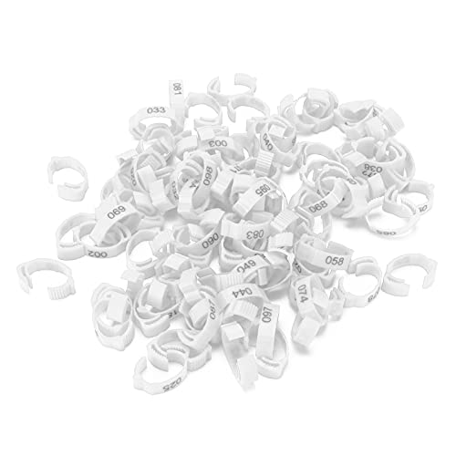 HEEPDD 100 Pcs Geflügelfußringe, Identifikationsbeinbänder Nummerierte für Hühnerente Vogel mit Einziehbarem Design 6 Kartenschlitzen Sicheres Material (White) von HEEPDD