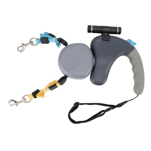 HEEPDD 2 Hunde Rennbare Leine mit LED Light -Stoßdämpferung Bungee, 360 ° Drehbarer Ergonomischer Griff ohne Engineering Bis zu 9,84 Fuß Entfernungsschloss und Leicht Entsperren (Gray) von HEEPDD
