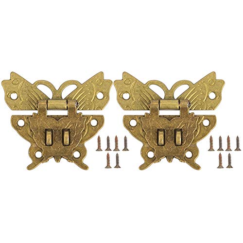 HEEPDD 2 Stück Haspe Latch, Antik Verschluss Haspe Latches Vintage Bronze dekorative Butterfly Hook Lock mit 12 Stück Schrauben für Koffer Crafting Holzkisten 60x 53mm von HEEPDD