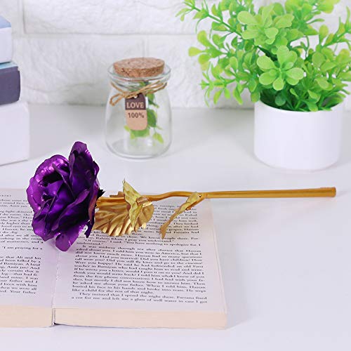 HEEPDD 24K Gold Folie Rose, Künstliche Blumen Rose Künstliche Blume Home Tischdekor Lila Golden Rot Blau mit Einer Foundation 24K Gold Folie, Romantischer Goldener Nan Home (violett) von HEEPDD