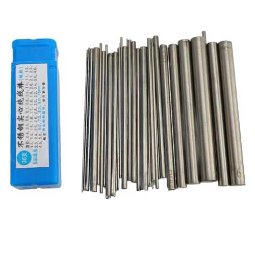 HEEPDD Drahtwickelstange 36 Pcs, Rostfreie Stahlrunde Metallstange Set für Schmuckherstellung und Handwerksmodellierung, Mehrere Größen 0,4 Mm Bis 10 Mm mit Aufbewahrungsbox von HEEPDD