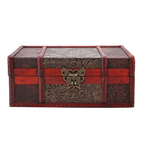 HEEPDD Holz Aufbewahrungsbox, Vintage Large Size Buch Schmuck Aufbewahrungsbox Veranstalter handgemachte dekorative Stash Box Aufbewahrungsbox(Lotus mit Schloss) von HEEPDD