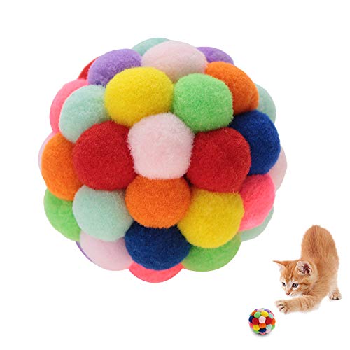 HEEPDD Katzen Spielzeug Bunte Ball, handgefertigter Plüsch Flummi mit Katzenminze und Bell Interaktives Spielzeug für Katzen Kätzchen Ausbildung(L) von HEEPDD