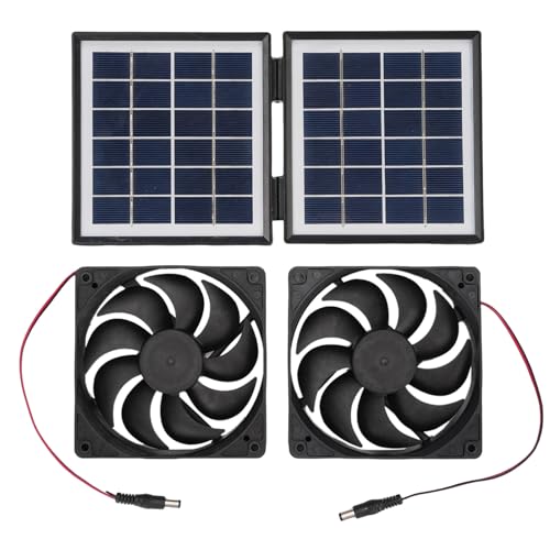 HEEPDD Leistungsstarkes Solar-Abluftventilator-Set mit Luftstrom, Regenfester 2 X 5 W-Abluftventilator mit Faltbarem 10 W-Solarpanel für den Hauswirtschaftsraum Im Außenbereich von (BLACK) von HEEPDD