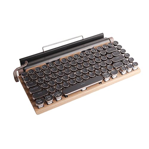 HEEPDD Mechanische -Tastatur, 7 Farben RGB-Beleuchtung Vintage 83 Tasten Schreibmaschinentastatur 2000 MAh Lithiumbatterie mit Runder Metallkappe für Laptop für (Farbe der Holzmaserung) von HEEPDD