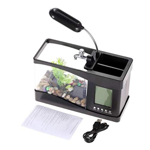 HEEPDD Mini-Aquarium-Box, Multifunktionales USB-Mini-Aquarium-Aquarium mit LED-Lampe, LCD-Display, Uhr, Aufbewahrungsbox (Schwarz) von HEEPDD