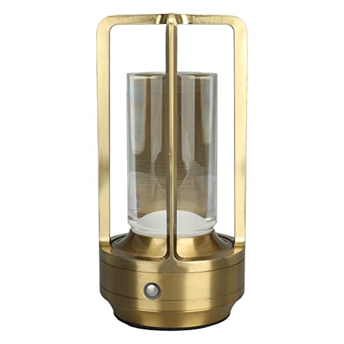 HEEPDD Nachttischlampe, Stufenlos Dimmbare Kabellose Tischlampe 3 Farben Aluminiumkristall für Wohnzimmer (Gold) von HEEPDD