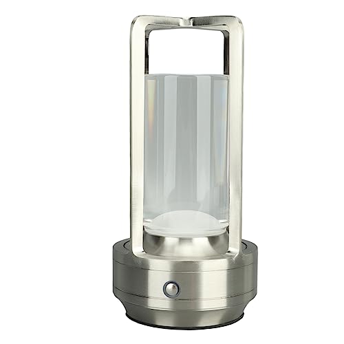 HEEPDD Nachttischlampe, Stufenlos Dimmbare Kabellose Tischlampe 3 Farben Aluminiumkristall für Wohnzimmer (Silber) von HEEPDD