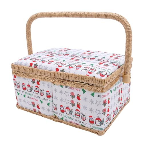 HEEPDD Näh Korb, Nähbox-Näh-Kit-Organizer mit Abnehmbarem Tablett in Taschen und Holiday Animal Design für Crafting-Geschenke für Anfänger von HEEPDD