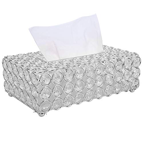 Rectangular Crystal Tissue Box Cover, Decorative Toilet Paper Box Crystal Facial Tissue Holder Cosmetic Tissue Dispenser for Bathroom Dresser Nightstand Silver von HEEPDD