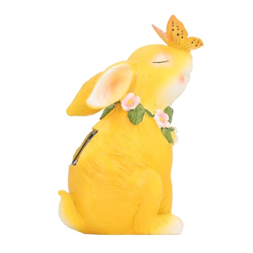 HEEPDD Solar-Garten-Außenstatuen, Hase mit Schmetterling, LED-Lichter, Outdoor-Rasendekoration, Garten-Kaninchenstatue für Terrasse, Balkon, Hof, Rasendekoration, Einzigartige (Yellow) von HEEPDD