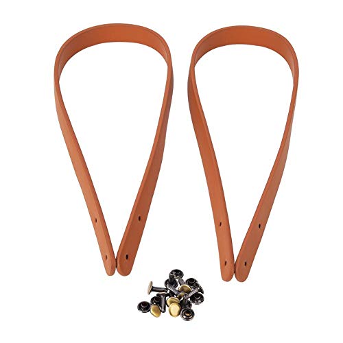 HEEPDD Taschen Riemen, 2 Stück 21,7 Zoll handgefertigte Ledertaschengriffe mit Bronze-Nieten für die Herstellung von Zubehör für Umhängetaschen(Braun gelb) von HEEPDD