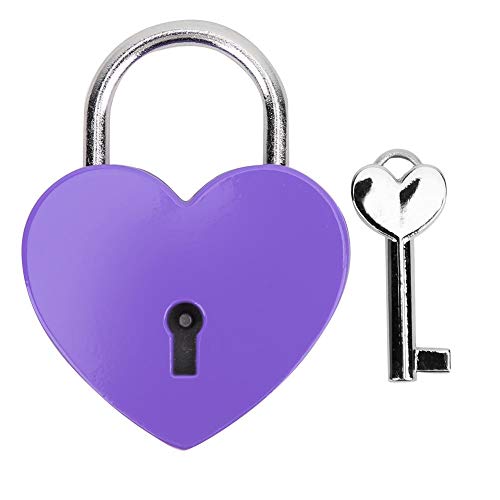 HEEPDD Herzschloss, Mini-Vorhängeschloss aus Metall, bunt, mit Schlüssel, für Buch-Aufbewahrungsbox, Schmuckkästchen, 45 x 59 mm, Violett, Set mit Griffen und Schlössern von HEEPDD