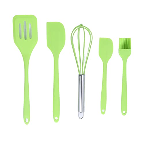 Hitzebeständiges, Mehrfarbiges Küchen-Kochset, 5-teiliges Silikon-Küchenutensilien-Set, Sicher, Hitzebeständig, Einfache Handhabung, Silikon-Küchengeschirr, Kochutensilien-Set(Grün) von HEEPDD