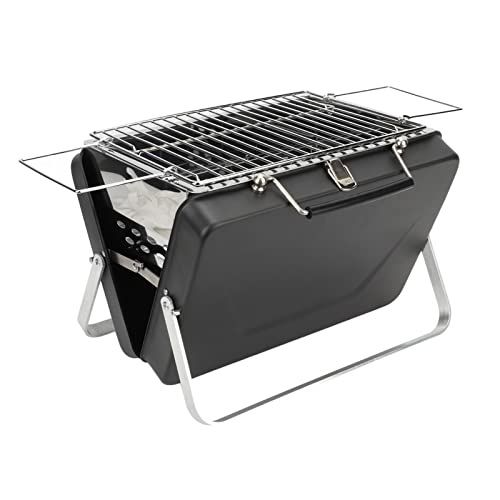 Klappbarer BBQ-Grill, Tragbarer Holzkohlegrill, Einfache Installation, Mini für Camping (Schwarz) von HEEPDD