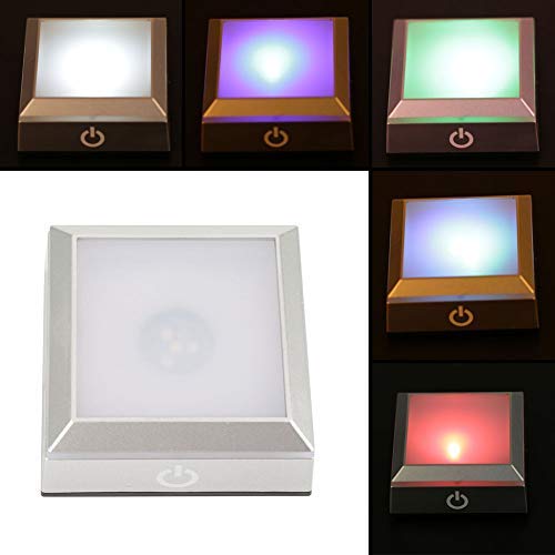 LED Display Base, Bunter Kristall ständer Halter für 3D Kristall Glas Art.-Nr.(Rechteckig, 4 LEDs, USB und Batterie) von HEEPDD