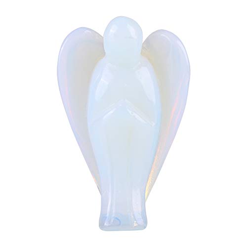 Opal Stein, 1,5 Zoll Frieden Engel Tasche Heilung Statue Schutzengel Opalit Edelstein geschnitzt weißer klarer Opalit EdelsteinFiguren von HEEPDD