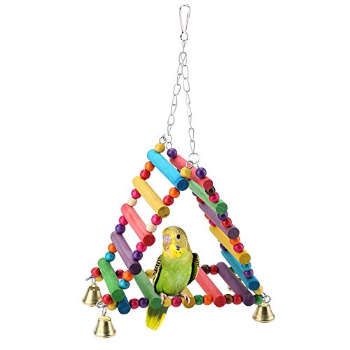 Papagei-Schwingen-Spielwaren, hölzernes buntes Dreieck-Vogelbarsch-Vogelkäfig-kletternde Leitern, die Spielwaren mit Glocken für Sittich-Nymphensittich Macaw-Afrikaner Gray Lovebird Finch von HEEPDD