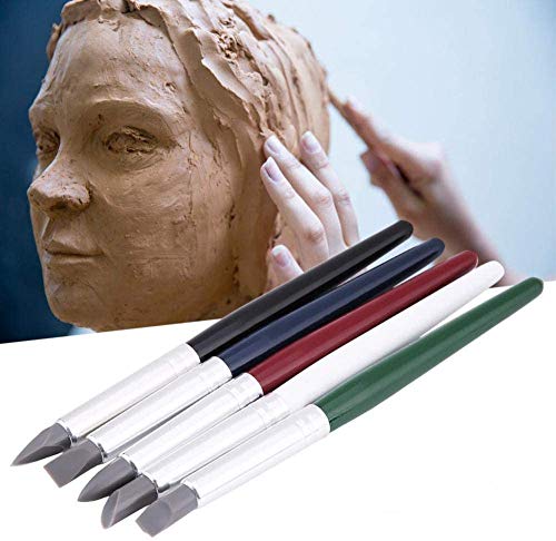 Tonkeramik Stift, 5 Stücke Silikon Weichen Kopf Ton Skulptur Modellierung Stift Holzgriff Silikonkautschuk Stift DIY Ton Handwerk Keramik Schnitzen Modellierung Polymer Werkzeug(M) von HEEPDD