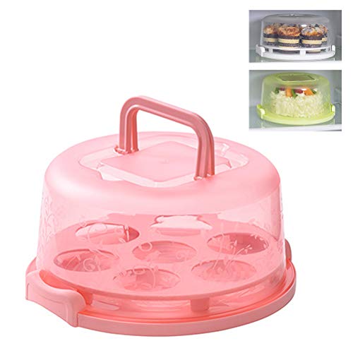 Tortenträgerabdeckung, Tortenbehälterhalter Tortenträger Kuchen Cupcake Träger Runder Tortenbehälter für den Transport (Rosa) von HEEPDD