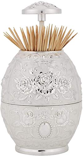 Zahnstocher spender, Push-Stil Retro Automatische Zahnstocherbehälter Blumenmuster Zinklegierung Zahnstocherkasten Kann Box Container für Home Restaurant Café Bar Usage(Silber) von HEEPDD
